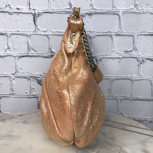 Innuē Genuine Leather Handbag Womens Orange Silver 70s Style Sparkly Genie Purse - Picture 4 of 9